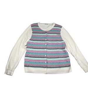 Talbots Fair Isle Multicolor Long Sleeve‎ Cotton Blend Cardigan, Size XL